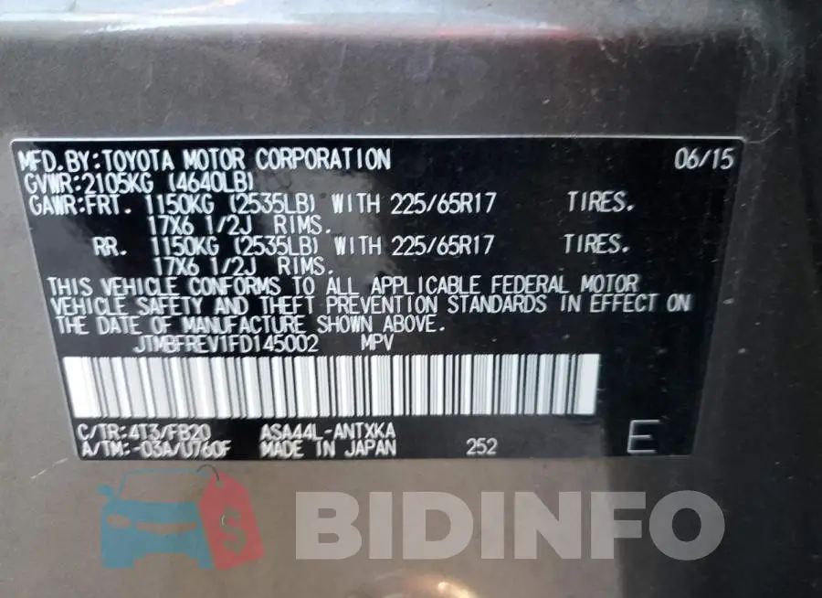 JTMBFREV1FD145002 Photo# 12