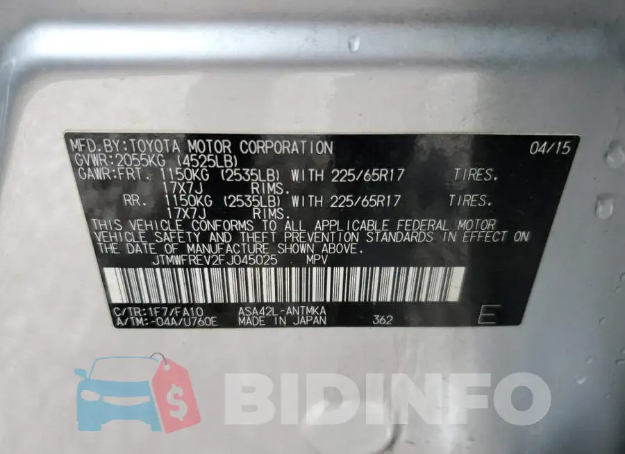 JTMWFREV2FJ045025 Photo# 14