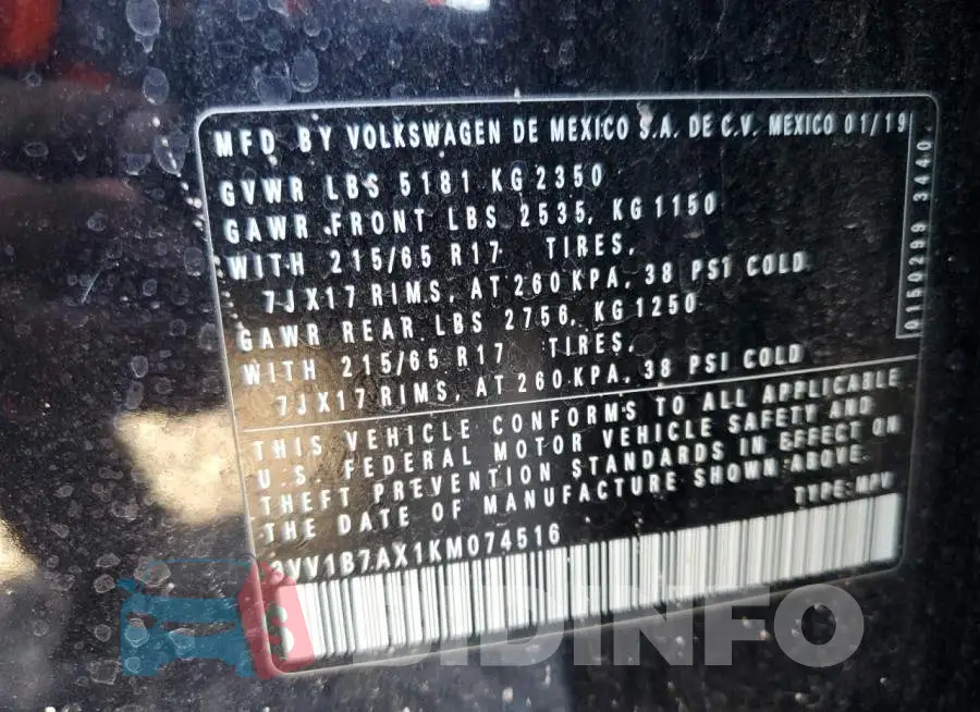 3VV1B7AX1KM074516 Photo# 13