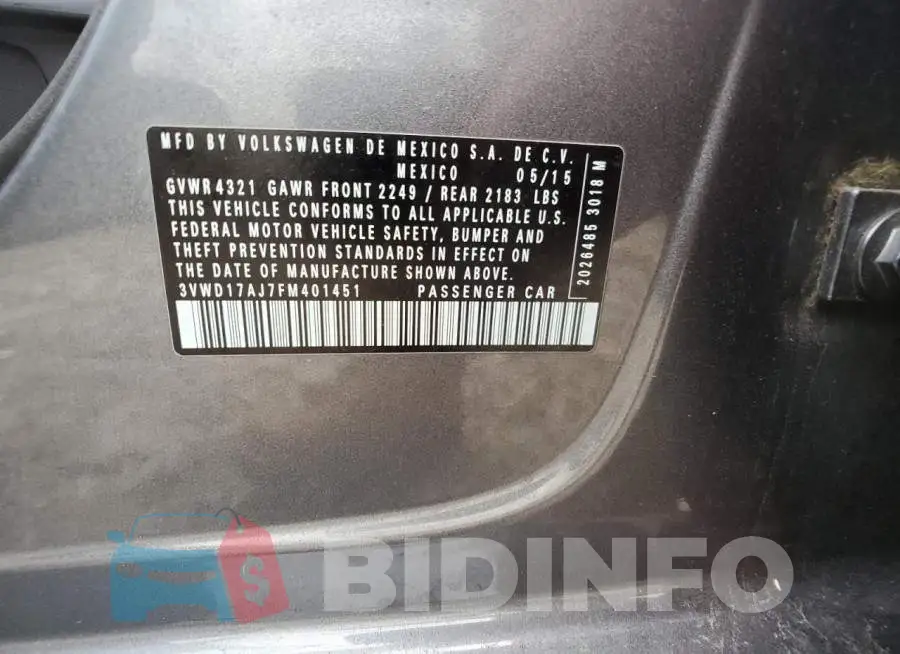 3VWD17AJ7FM401451 Photo# 13