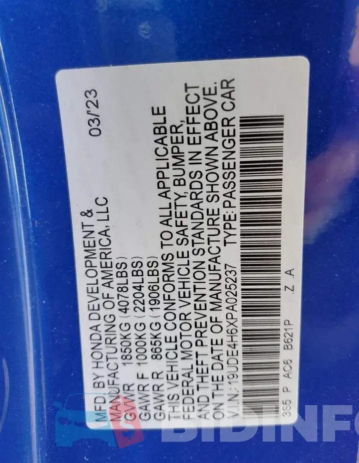 19UDE4H6XPA025237 Photo# 12