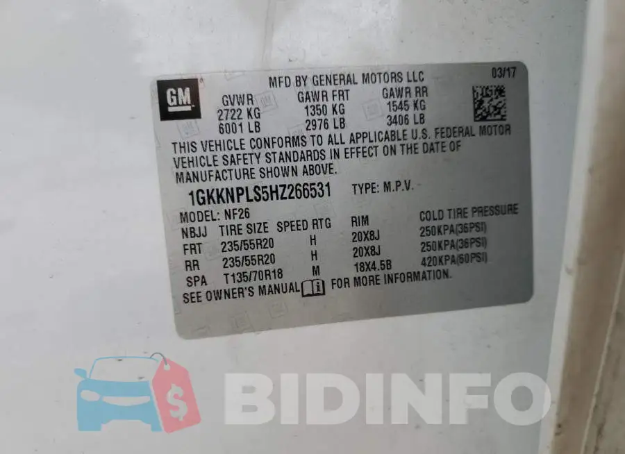 1GKKNPLS5HZ266531 Photo# 12