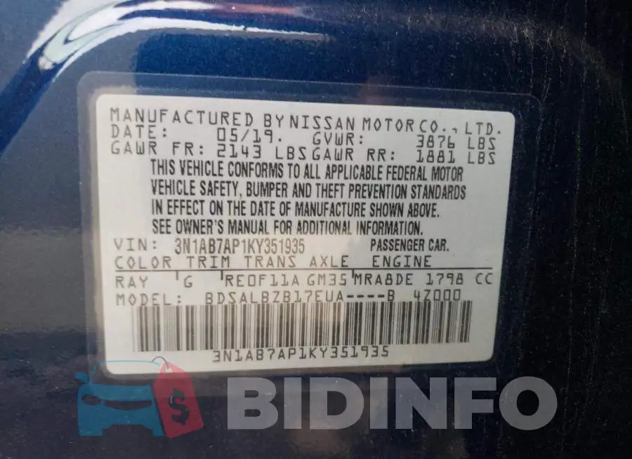 3N1AB7AP1KY351935 Photo# 12
