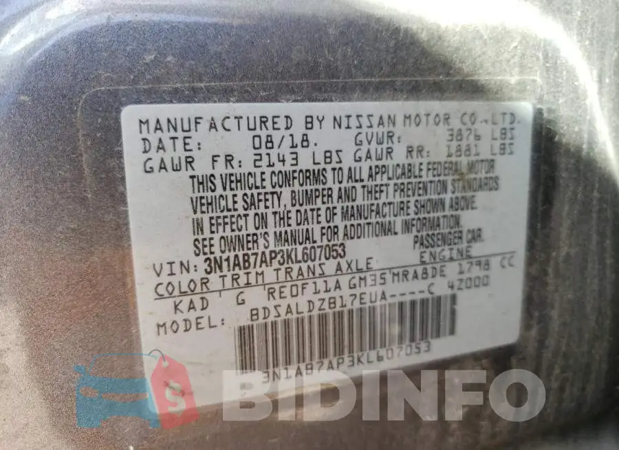 3N1AB7AP3KL607053 Photo# 13