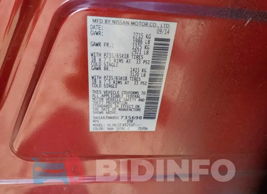 5N1AR2MM8EC735698 Photo# 14