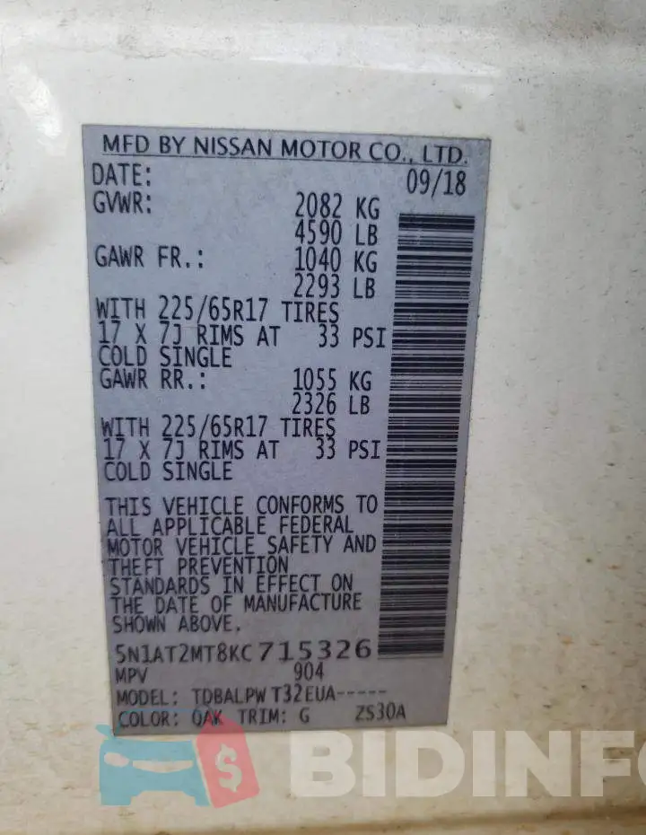 5N1AT2MT8KC715326 Photo# 12