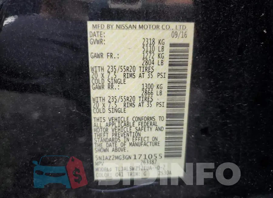 5N1AZ2MG3GN171055 Photo# 13