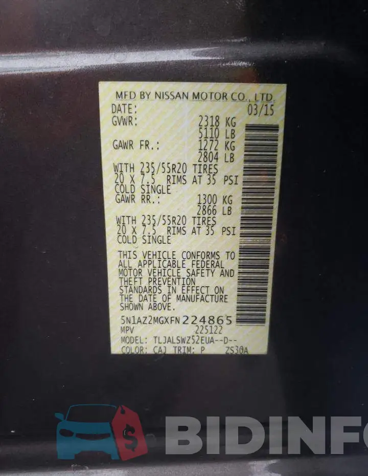 5N1AZ2MGXFN224865 Photo# 12