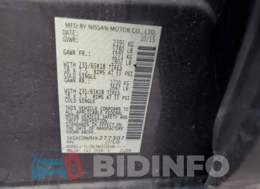 5N1AZ2MH9FN277307 Photo# 13