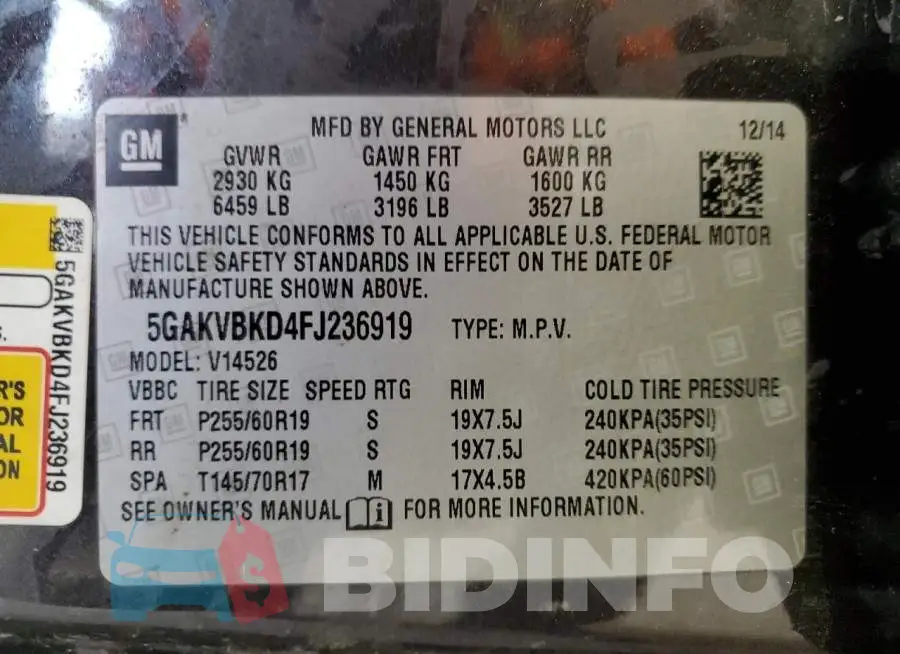 5GAKVBKD4FJ236919 Photo# 13