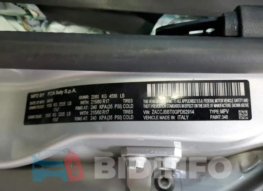 ZACCJBBT0GPD62914 Photo# 12