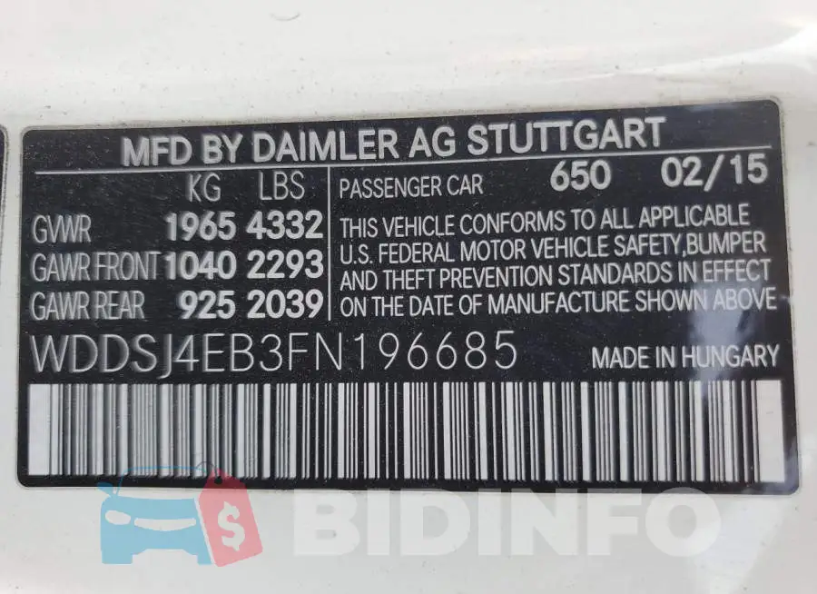 WDDSJ4EB3FN196685 Photo# 12