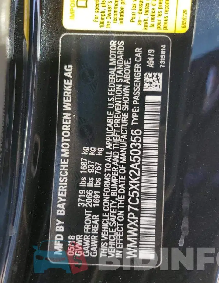 WMWXP7C5XK2A50356 Photo# 12