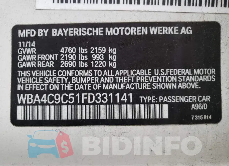 WBA4C9C51FD331141 Photo# 12