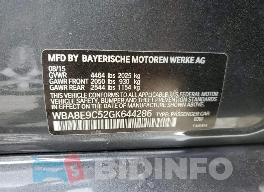 WBA8E9C52GK644286 Photo# 13