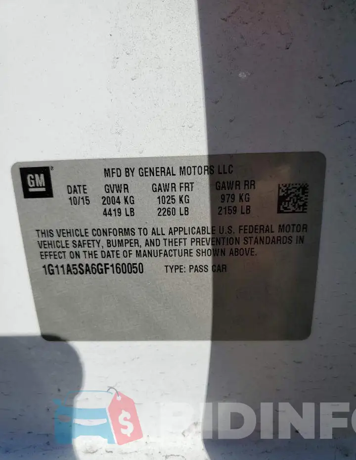1G11A5SA6GF160050 Photo# 12