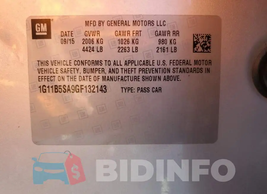 1G11B5SA9GF132143 Photo# 13