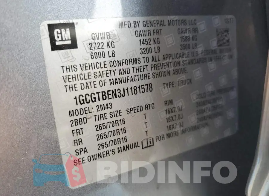 1GCGTBEN3J1181578 Photo# 12