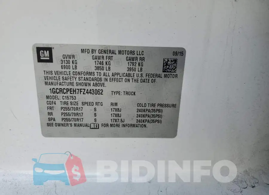 1GCRCPEH7FZ443062 Photo# 12