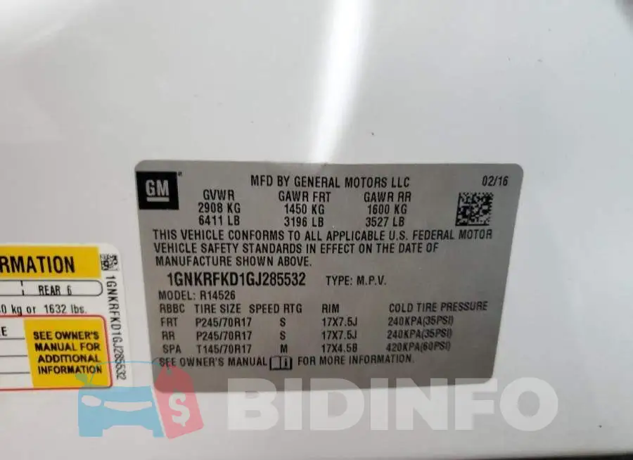 1GNKRFKD1GJ285532 Photo# 13
