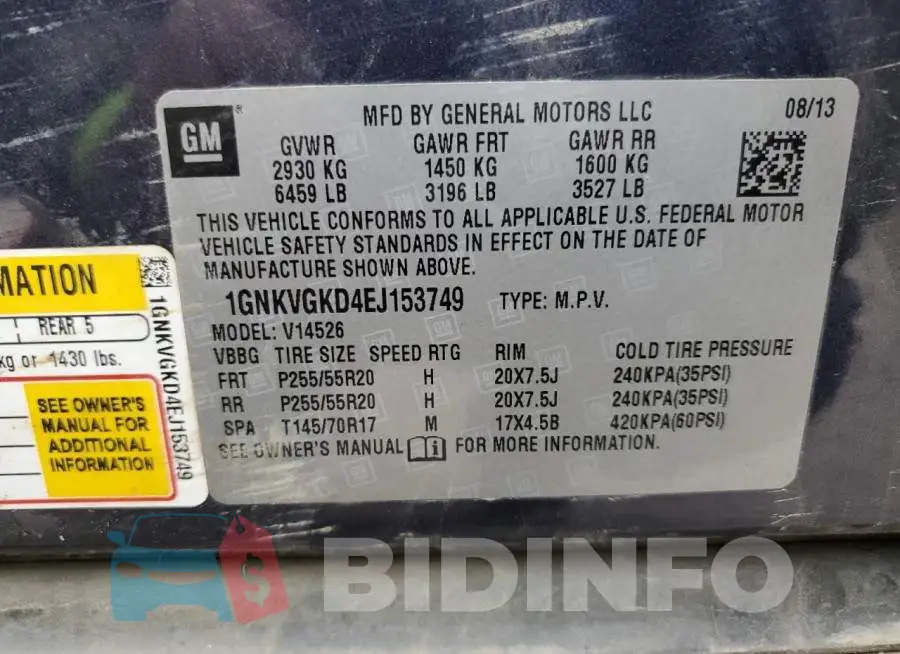 1GNKVGKD4EJ153749 Photo# 14