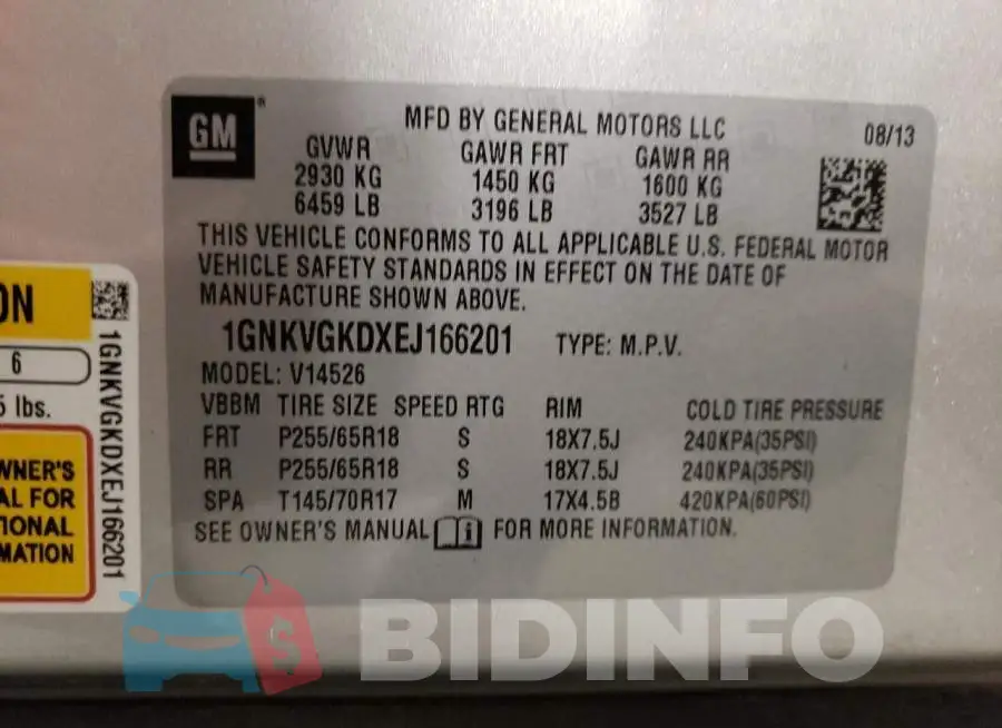 1GNKVGKDXEJ166201 Photo# 13