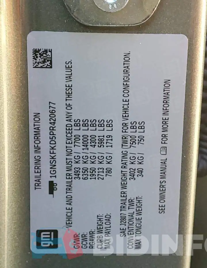 1GNSKFKD5PR420677 Photo# 14