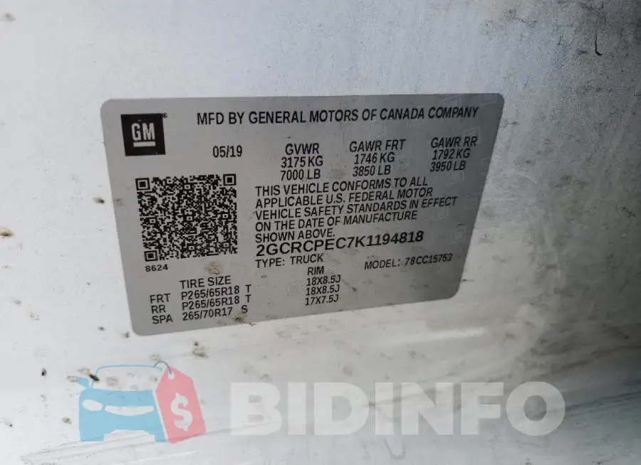 2GCRCPEC7K1194818 Photo# 13