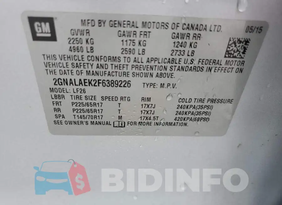 2GNALAEK2F6389226 Photo# 13