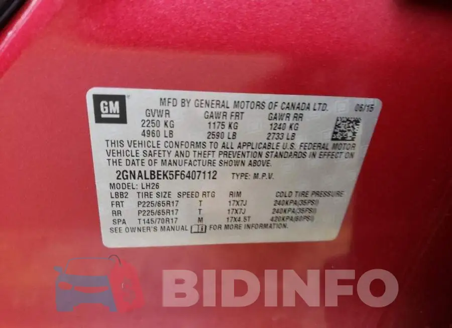 2GNALBEK5F6407112 Photo# 13