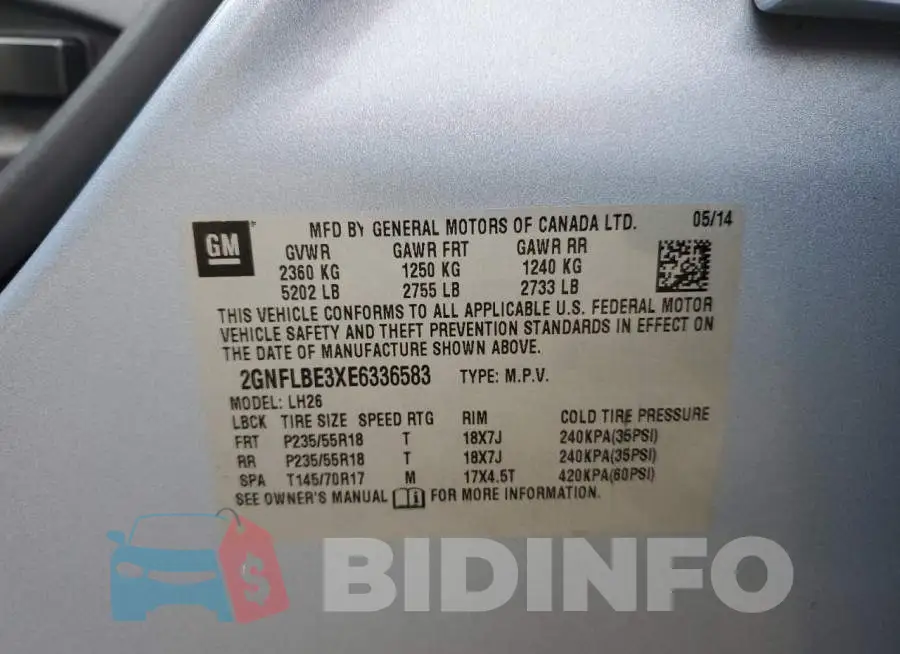 2GNFLBE3XE6336583 Photo# 12