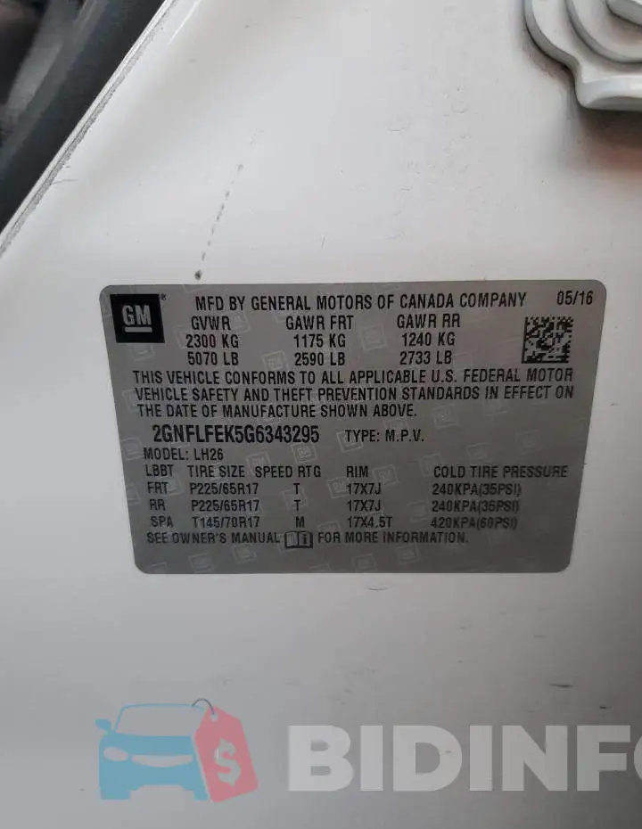 2GNFLFEK5G6343295 Photo# 12