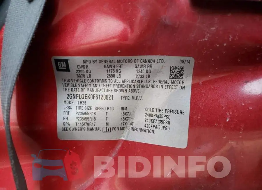 2GNFLGEK0F6120621 Photo# 12