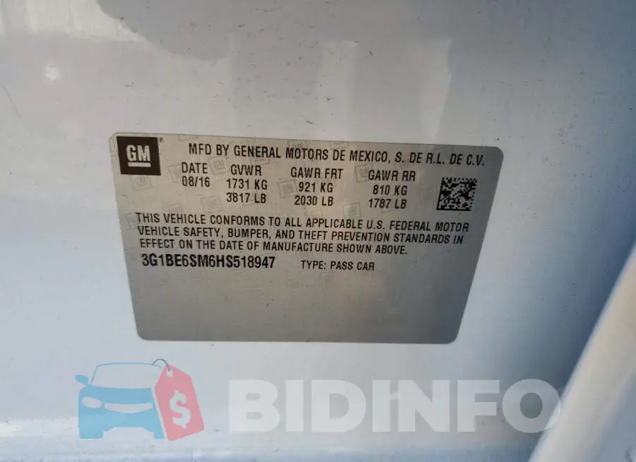 3G1BE6SM6HS518947 Photo# 12