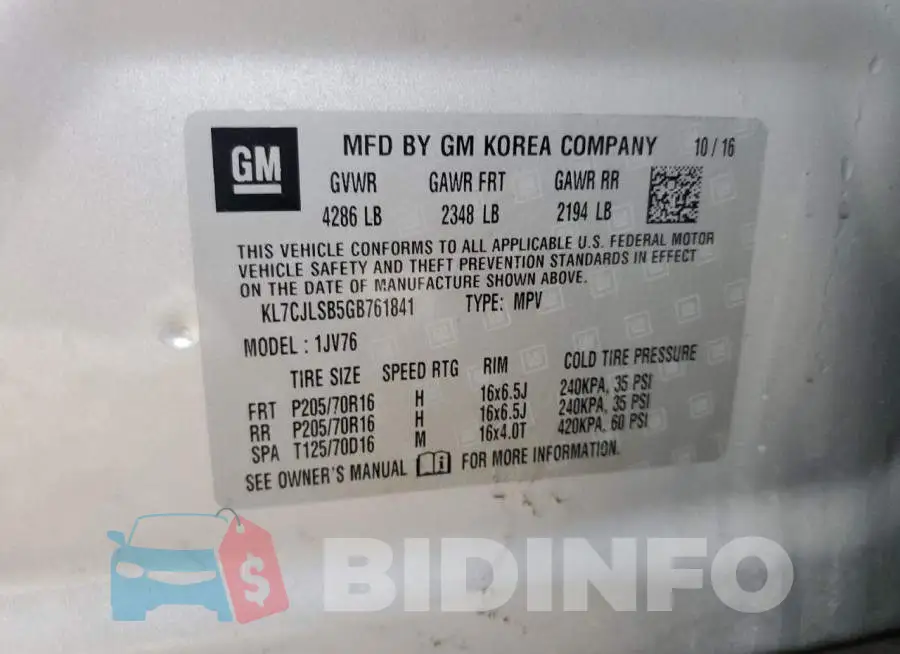 KL7CJLSB5GB761841 Photo# 12