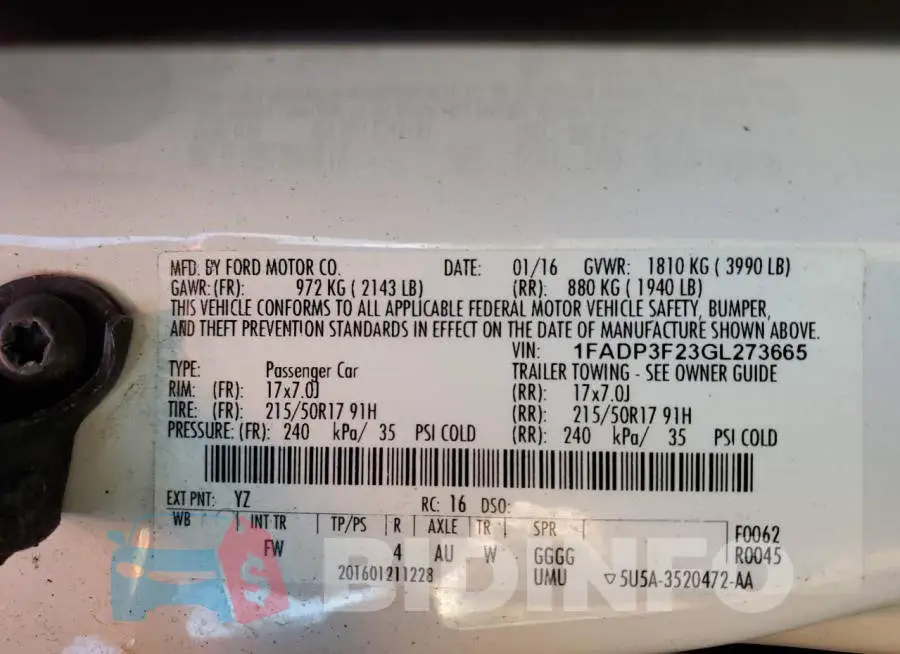 1FADP3F23GL273665 Photo# 13