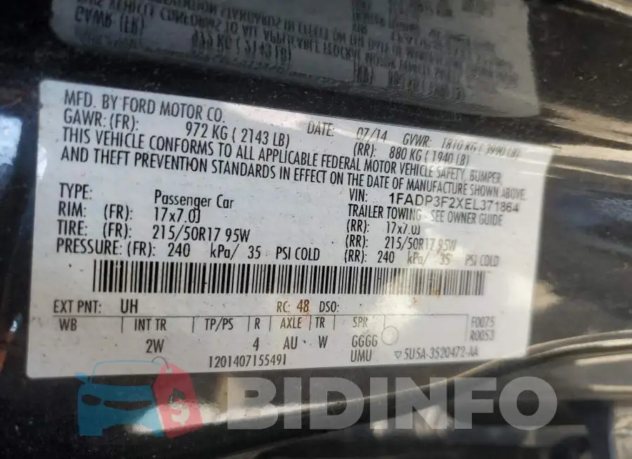 1FADP3F2XEL371864 Photo# 12