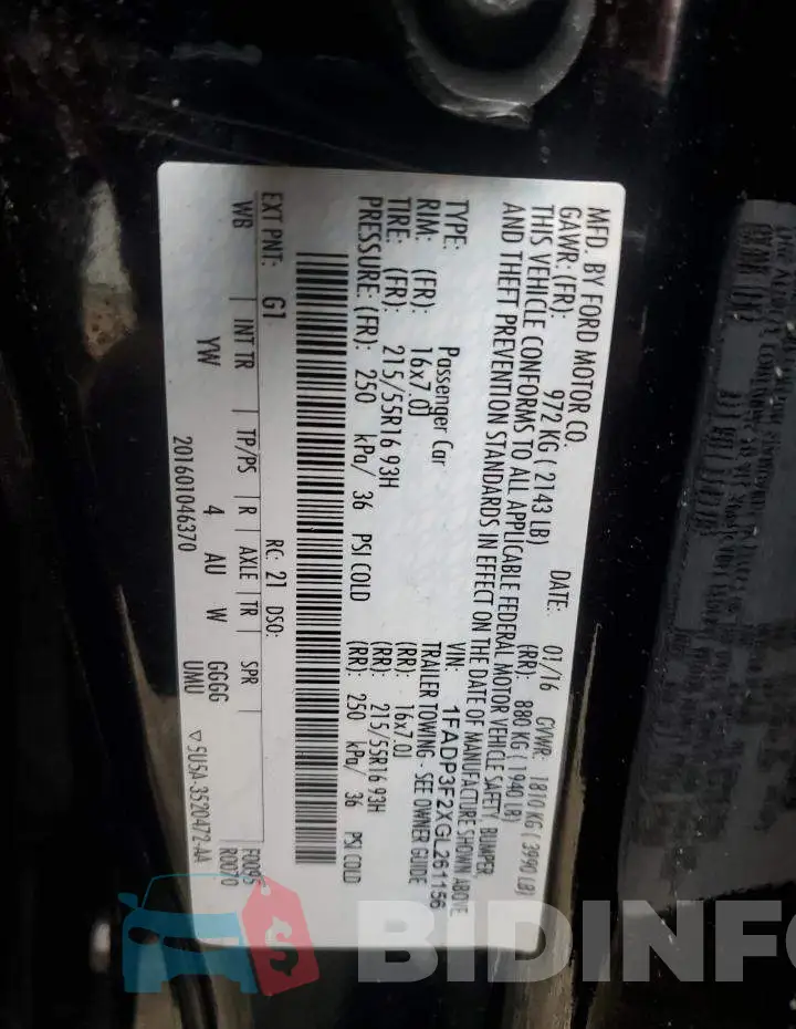 1FADP3F2XGL261156 Photo# 12