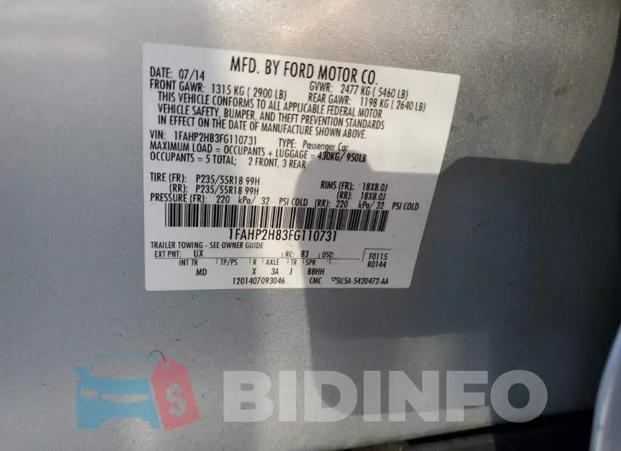 1FAHP2H83FG110731 Photo# 12