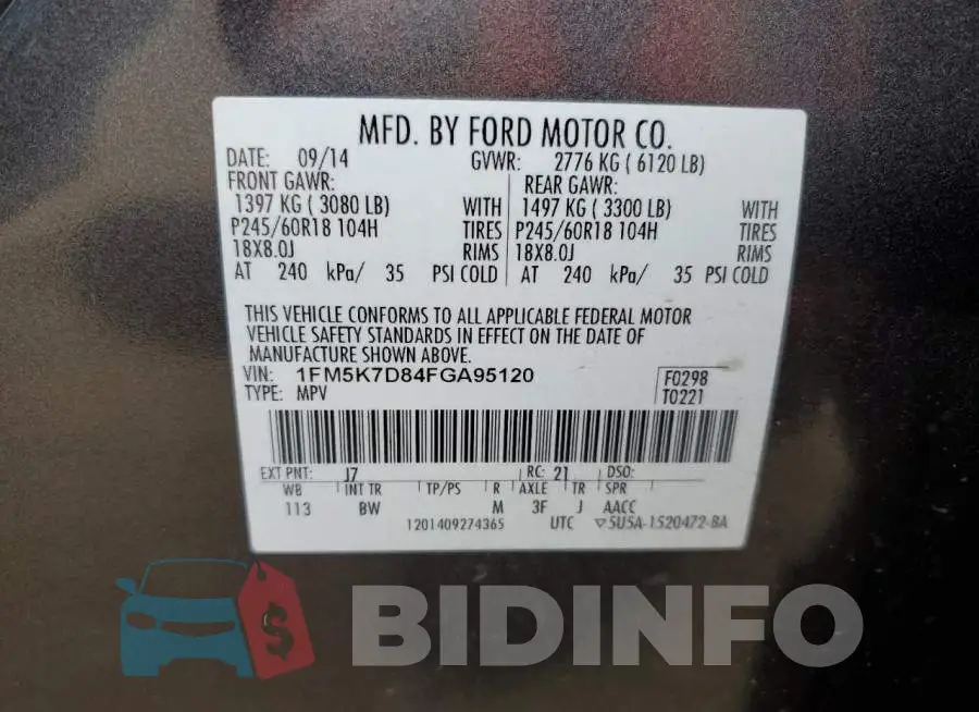 1FM5K7D84FGA95120 Photo# 14