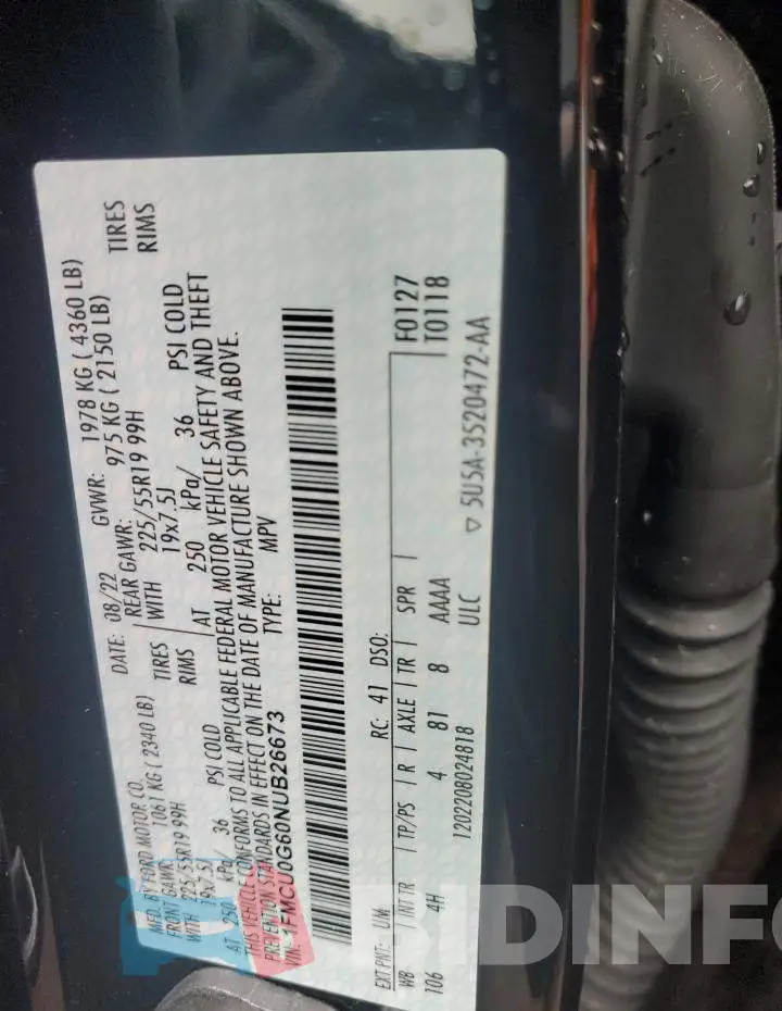 1FMCU0G60NUB26673 Photo# 14