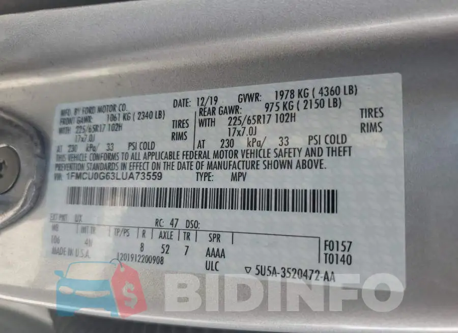 1FMCU0G63LUA73559 Photo# 13