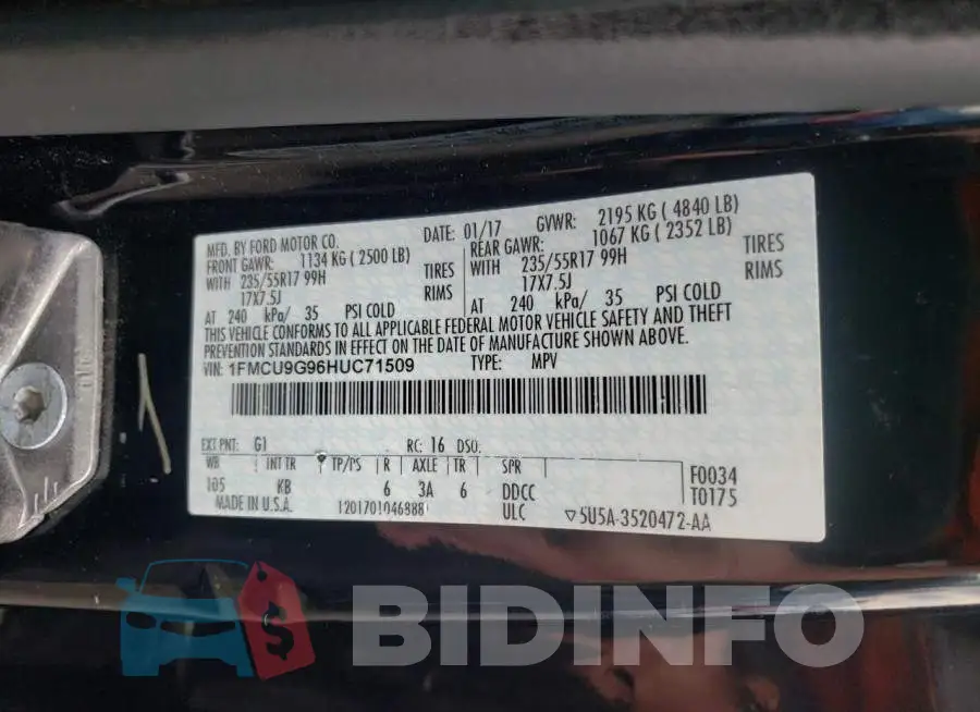 1FMCU9G96HUC71509 Photo# 12