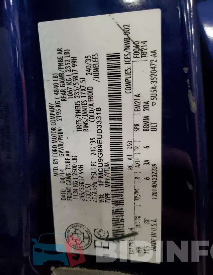 1FMCU9G99EUD33318 Photo# 13