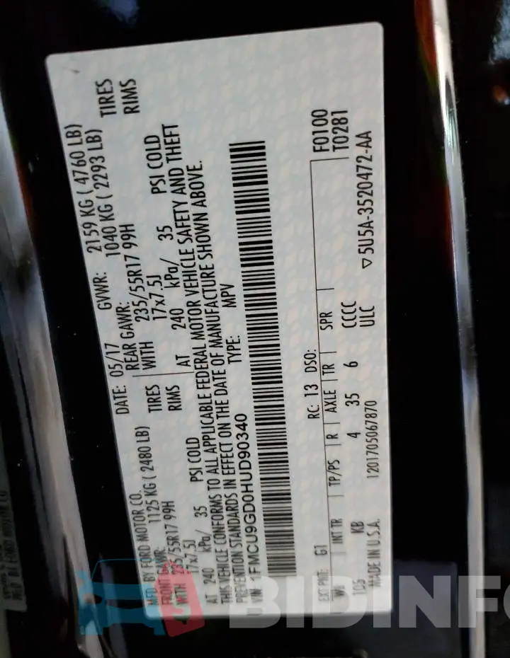 1FMCU9GD0HUD90340 Photo# 13
