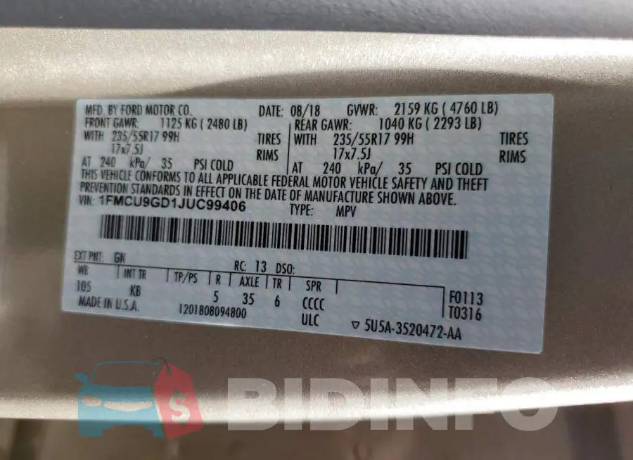1FMCU9GD1JUC99406 Photo# 13