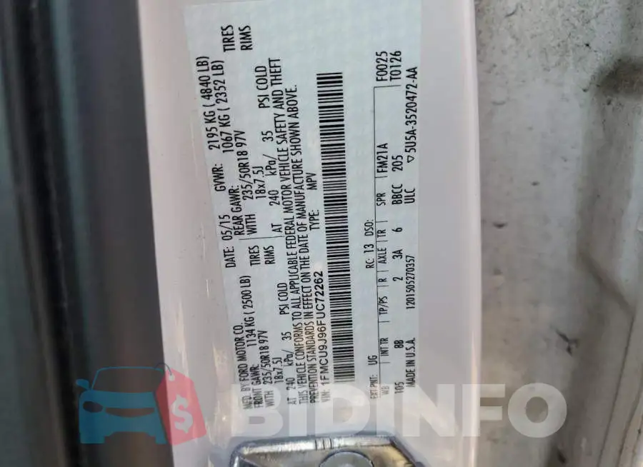 1FMCU9J96FUC72262 Photo# 13