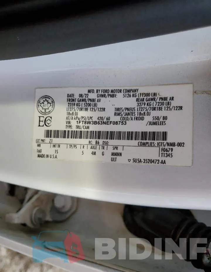 1FT8W3B63NEF08753 Photo# 12
