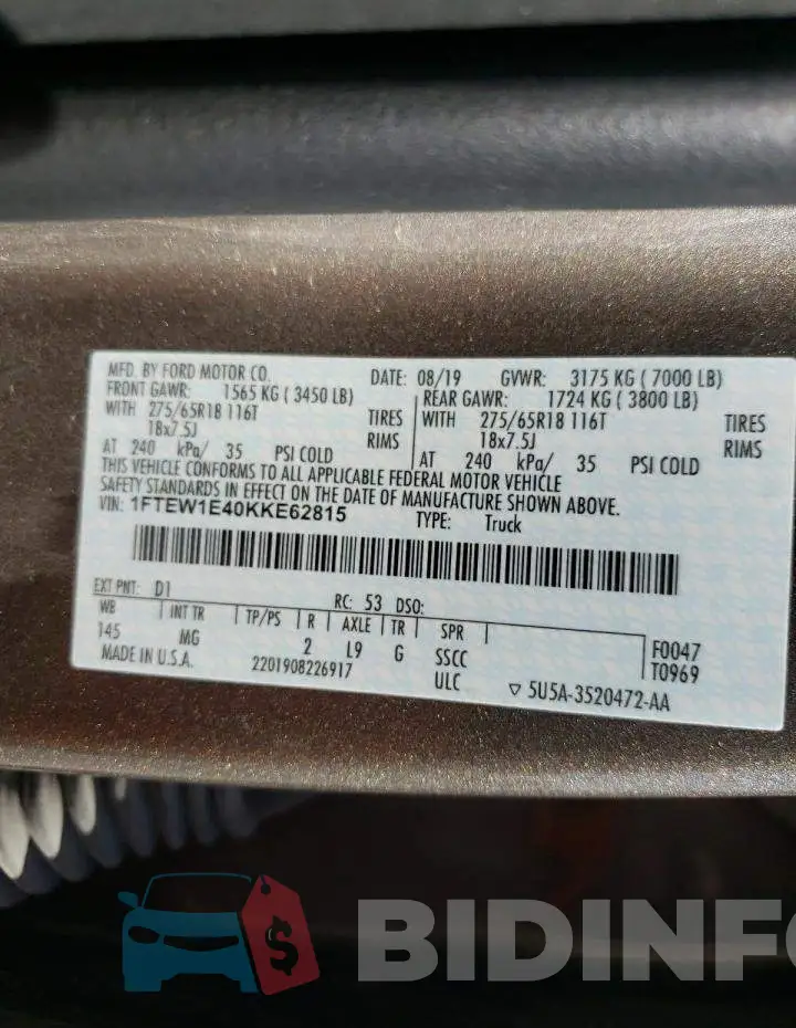 1FTEW1E40KKE62815 Photo# 13