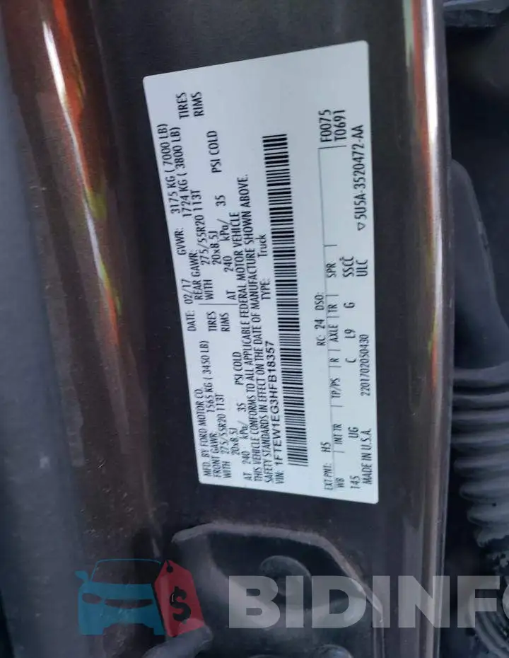 1FTEW1EG3HFB18357 Photo# 12